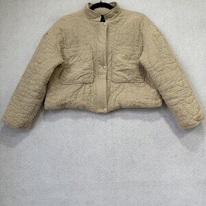 7 For All Mankind Jacket Womens Small Beige Quilted Cropped Puffer Zip Short